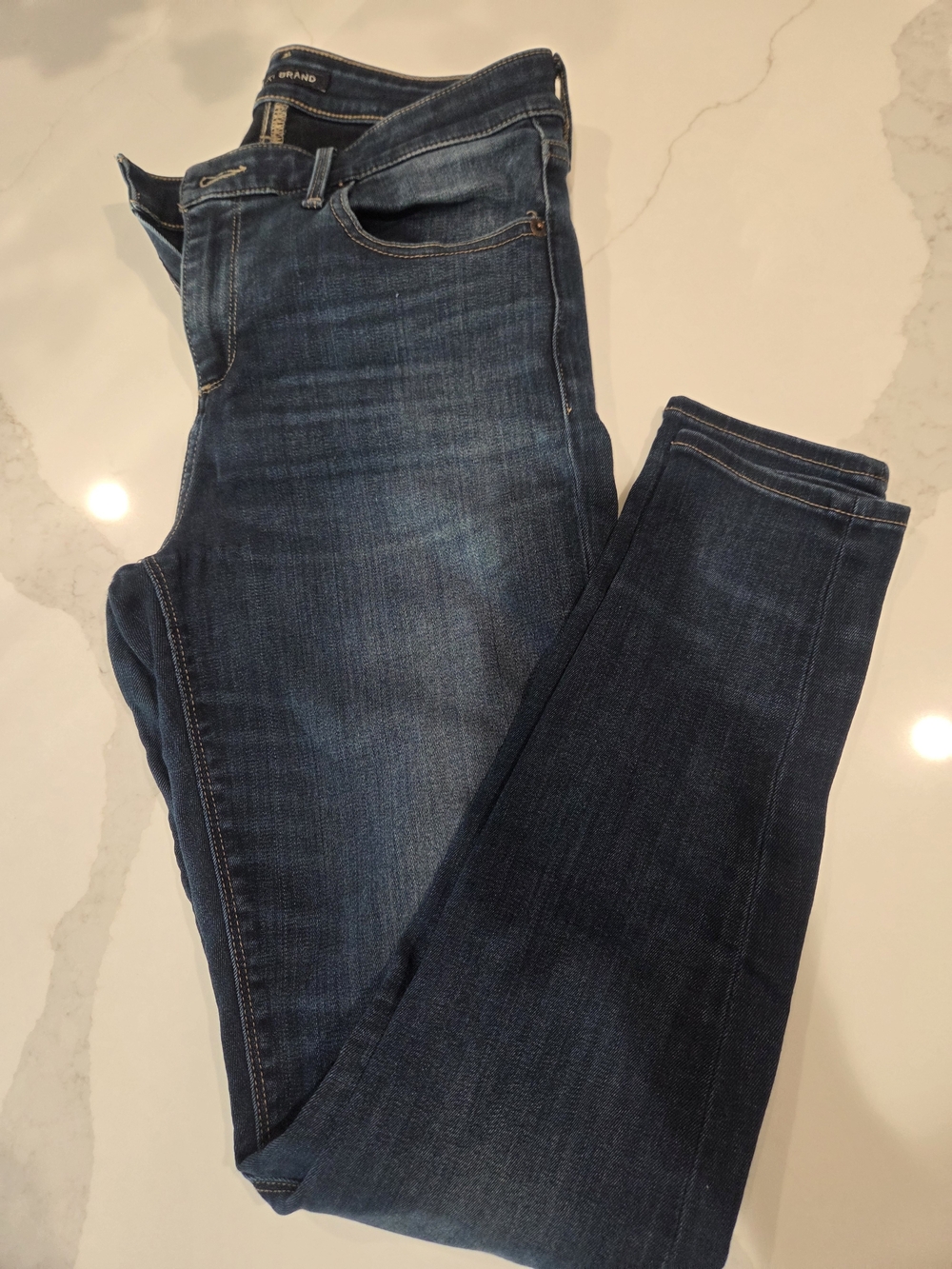 Lucky Brand AVA MID Rise Dark Blue Denim Jeans with Tan Leather Patch